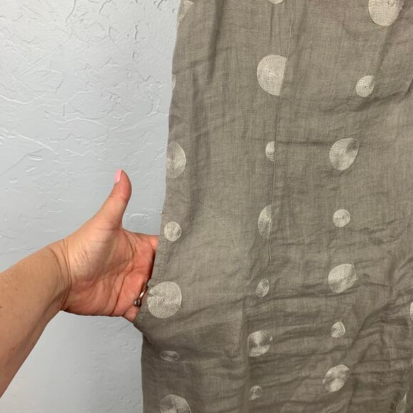 Lina Tomei Italy Linen Dress Womens XL Tan Embroidered Polka Dot Shift - Picture 5 of 9